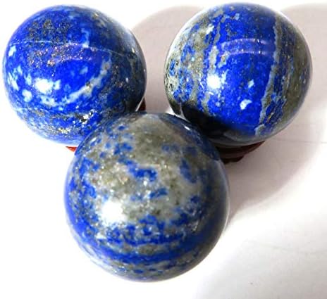 Miniatura 3 de Esfera de bola de cristal de lapislázuli de 2.0 pulgadas con soporte de madera, esfera de bola de piedras preciosas, escultura de arte fino, estatua