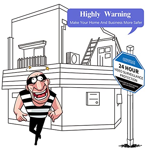 Video Surveillance Warning Sign(2 Pack),Yard Signs for Security Alert,UV Protected & Waterproof Protection,OHWOAI Indoor&Outdoor Security Camera Rust-Free Sign with Stake for Home