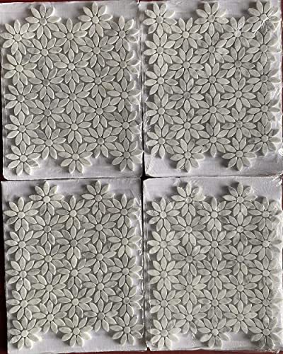 Stone Center Online Carrara White Marble Daisy Flower Pattern Mosaic Tile Polished Kitchen Bath Wall Floor Backsplash Shower (1 Sheet) #TOP4