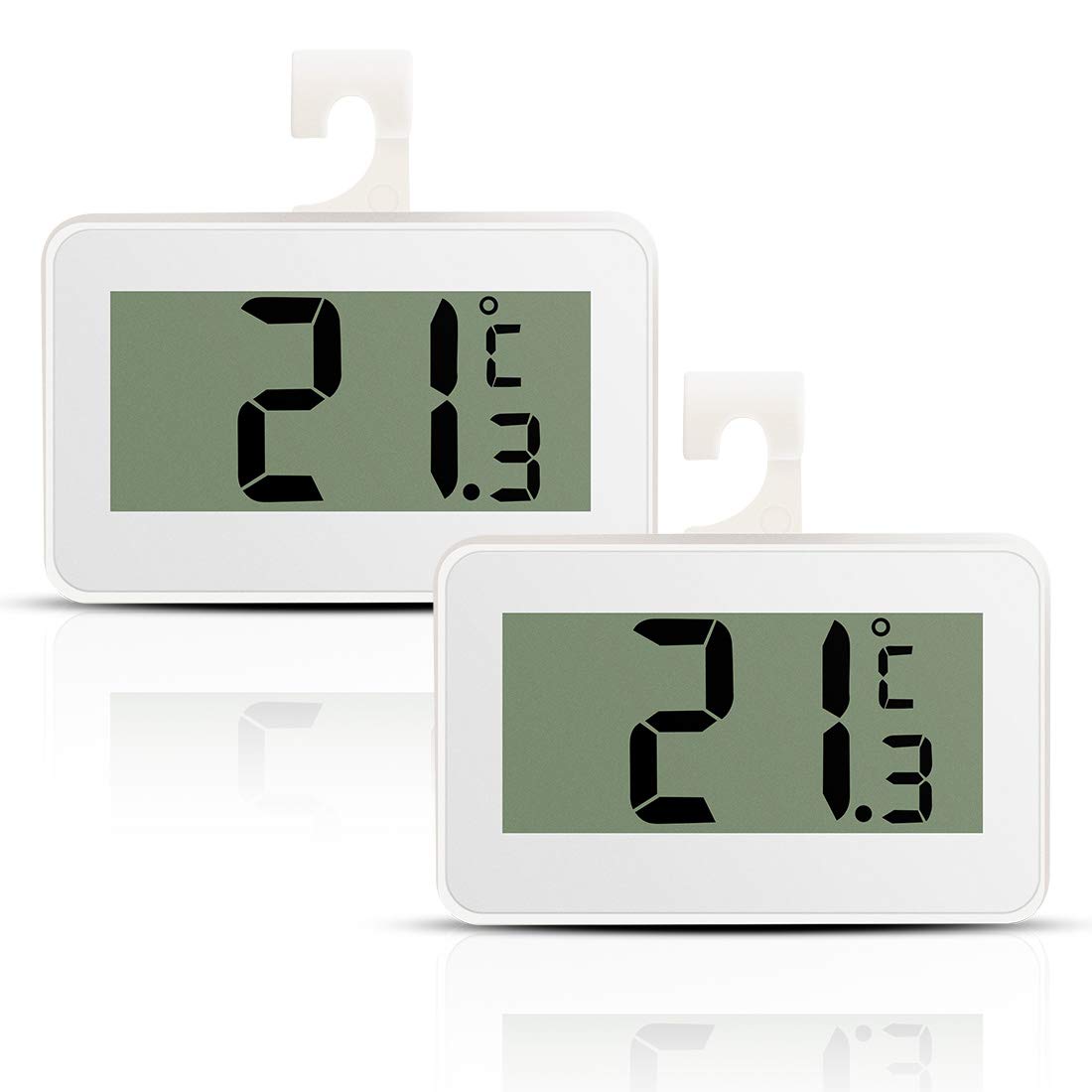 Fridge Refrigerator Thermometer, 2 Pack Digital Fridge Freezer Temperature Monitor with Hook & Large LCD Display for Indoor/Outdoor