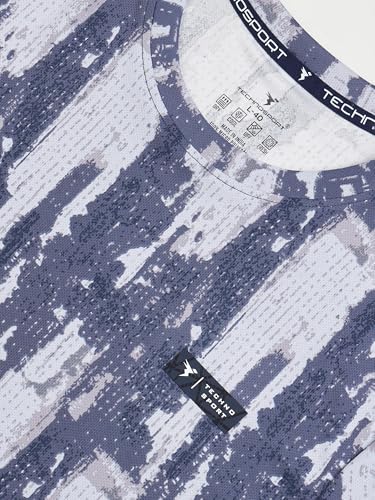 Image of TECHNOSPORT Men's Polyester Slim Fit All Over Print Crew Neck Half Sleeve T-Shirt with Technocool+,SPF50+ and Quick Dry