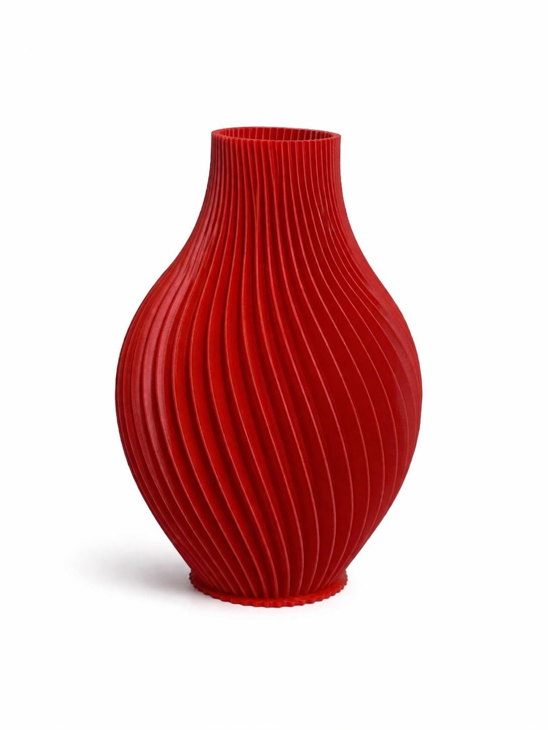 Novelty Boy Modern Designer Vase, Ribbed Texture, Matte Finish, for Living Room, Office Desk, Minimal Interiors - RED-image-28