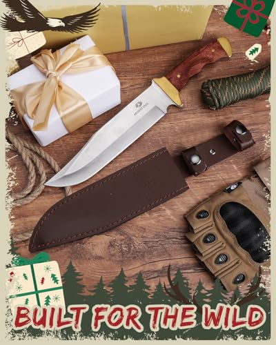 image for Mossy Oak 14-inch Bowie Knife, Full-tang Fixed Blade, Wood Handle Hunt