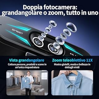 EMEET Webcam 4K con doppia fotocamera, con Obiettivi Grandangolari e Telefoto, Zoom Ibrido fino a 11X e Autofocus PDAF, Telecomando, Illuminazione RGB, 2 Microfoni, Ideale per Live Streaming