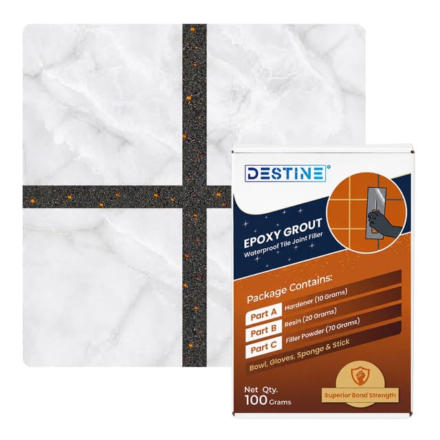 Image of DESTINE Epoxy Grout for Tiles (110 Colours)(100 g), Waterproof Joint Filler, Crack Filler, Tiles Gap Filler, Stain Free, Acid & Chemical Resistance Epoxy Grout (Dark Grey [Copper Glitter])