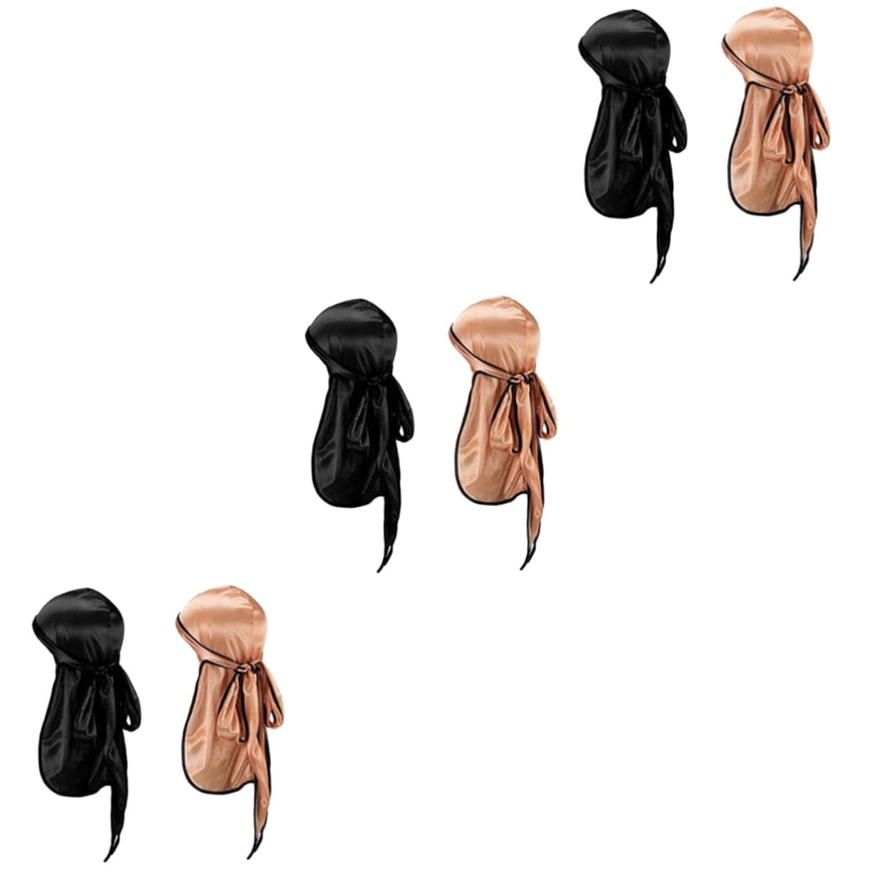 6piezas Turbantes De Satén Para Mujer Con Larga y Diseño Elegante Gorro Pirata Para Actividades Al Aire Negro Con Bordes Rosa Dorado