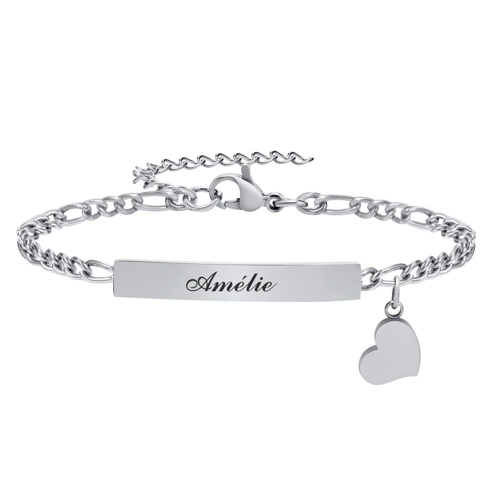 CASSIECA Bracelet Cœur Initiale En Acier Inoxydable Pour Femme | Personnalisable - Cadeau Élégant
