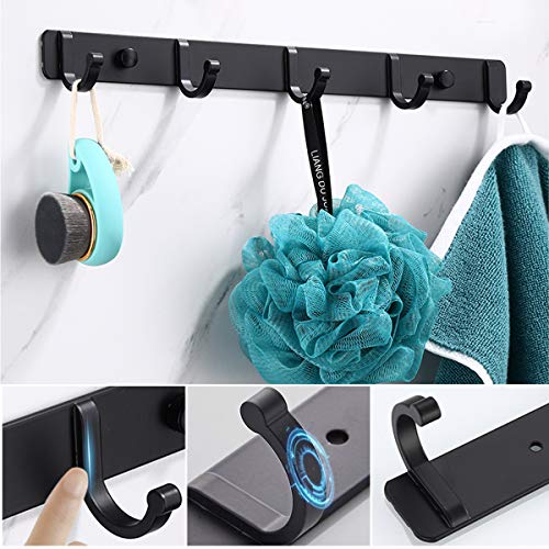 Lemonidea Wall Mounted Hook Rack 5 Haning Hooks Entryway Kitchen Bathroom Storage Organizer Hanger For Coat Bag Hat 15×1.8×1.5" Set Of 2 #TOP4
