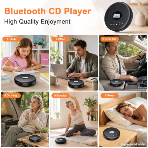 Image of ARAFUNA Portable CD Player Rechargeable with Bluetooth, Speakers for Home | Bluetooth RX /TX for Headphones, Speakers, Phone, Built-in Dual Speakers, large LCD Screen, Anti-Skip and Rechargeable for Car