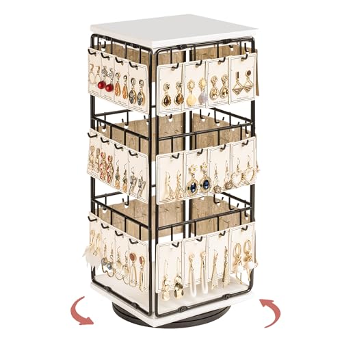 Image of 360 Rotating Earring Display Stands for Selling, Earring Rack Display Holder Stand, Jewelry Display for Vendors Selling Earring Cards, Necklaces, Bracelets, Hair Accessories (48 Hooks)