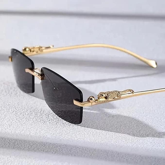 Image of Honey Singh Rimless uinsex Sunglasses Retro Luxury Metal Frameless Rectangle Leopard Arms Colored Lens