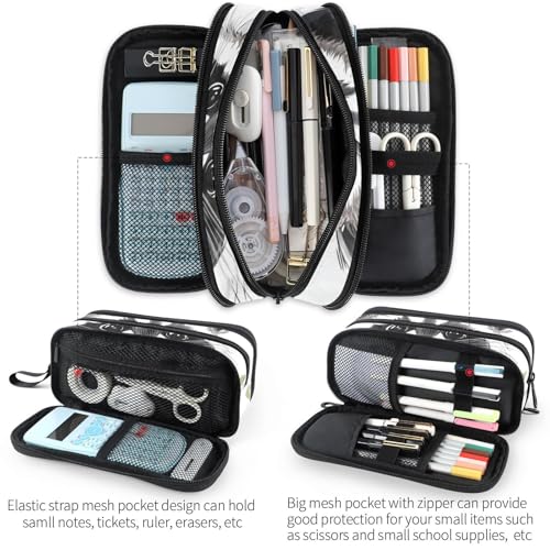 Image of Fustylead Happy Cute Raccoon Pencil Pen Case with 3 Compartments, Lightweight & Spacious Stationery Bag Cosmetics Bag