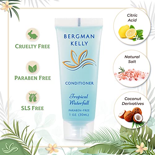 Bergman Kelly Hotel Toiletries Bundle (Tropical Waterfall, 1 Oz Each, 125 Pieces) 5-Piece Set: 25 Ea Rectangular Bar Soap, Shampoo, Conditioner, Body Lotion & Body Wash; Bulk Mini Guest Amenities #TOP1