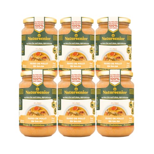 Natursenior - Comida Triturada para Personas Mayores - Pack Puré Guiso de Pollo en Salsa - 100% Natural, Omega 3, Fibra, Proteína - 6 uds x 340g