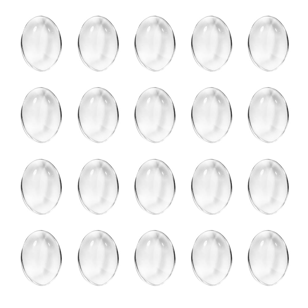 Vokenforu 20Pcs Clear Oval Glass Cabochons 18x25mm Flat Back Glass Dome Tiles for Photo Pendant Crafts Making