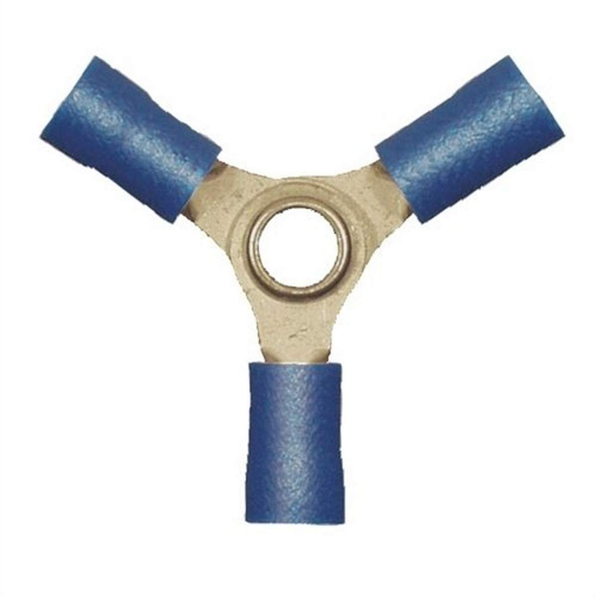 160278-025 PVC Solderless 3 Way Connector, 16-14 Wire Gauge, Tin Plated Annealed Copper, Copper, Blue (Pack of 25)