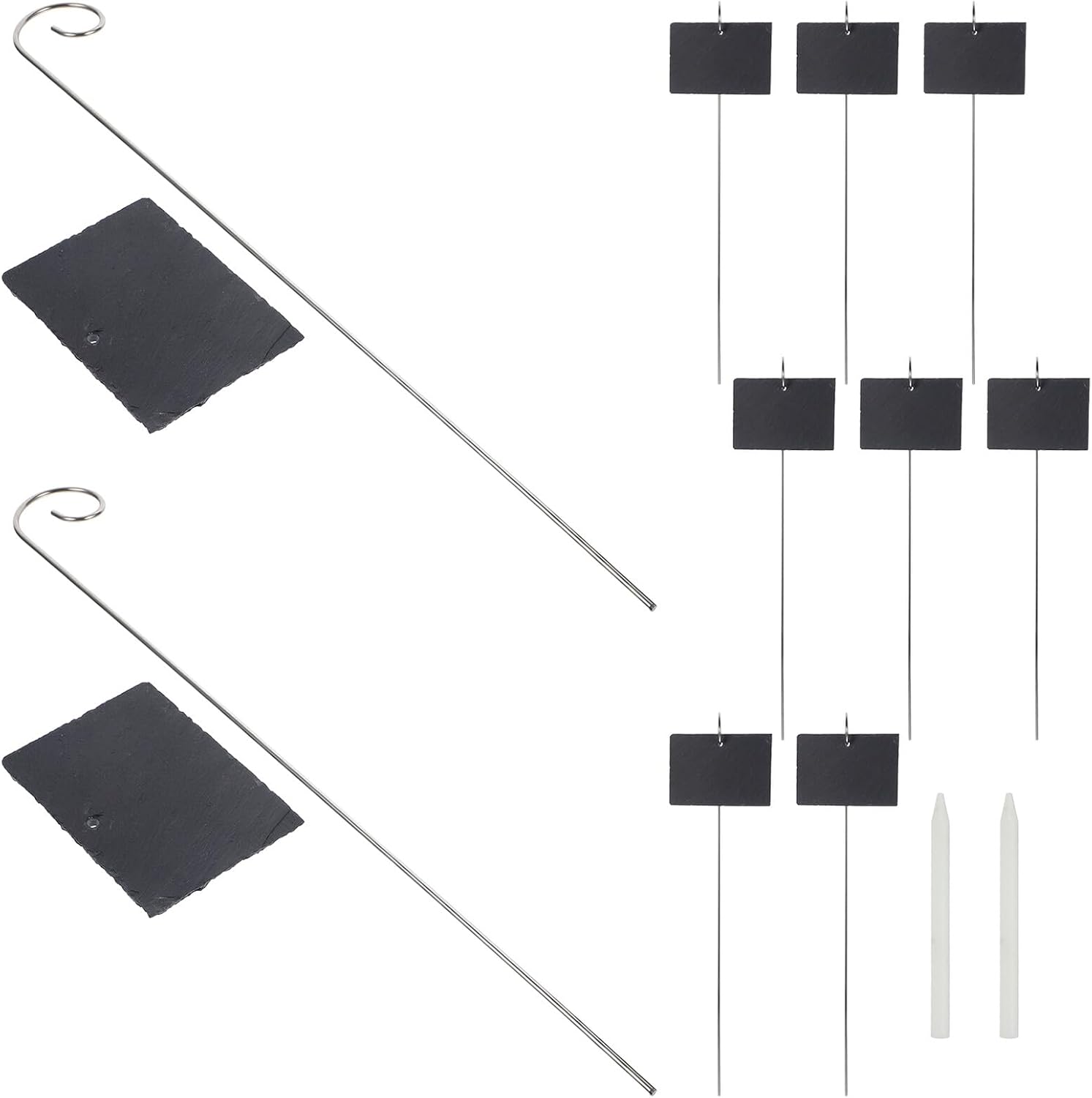 22pcs Garden Plant Tags Set with Slate Markers and Stainless Steel Stakes, Small Plant Labels for Outdoor Herb and Flower Identification, Includes 2 Stone Chalk Pens for Sturdy