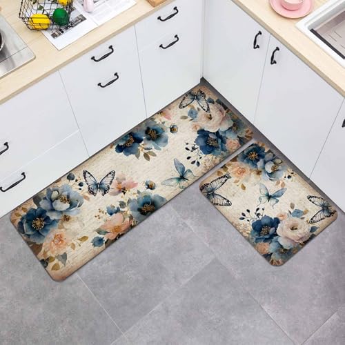 Kitchen Rug Set 2 Pieces Non-Slip Entryway Doormat, Vintage