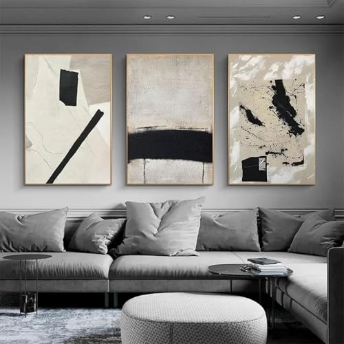 Affiches sur toile minimalistes abstraites beiges noires 50x70 cm