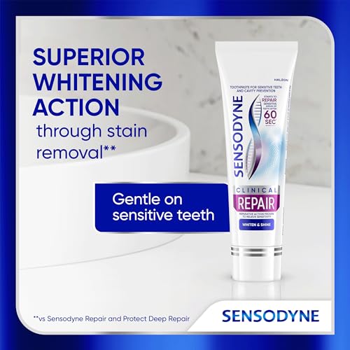 Sensodyne Clinical Repair Whiten & Shine Toothpaste for Sensitivity Relief, 3.4 oz (3 Pack)