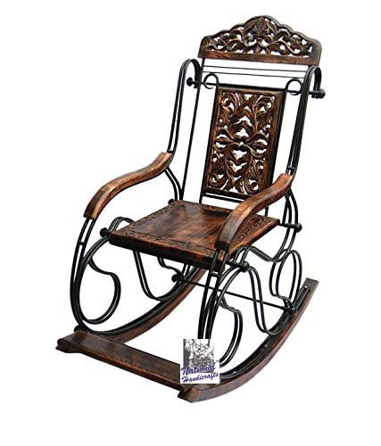 National Handicrafts Carved Wrought Iron Rocking Chair