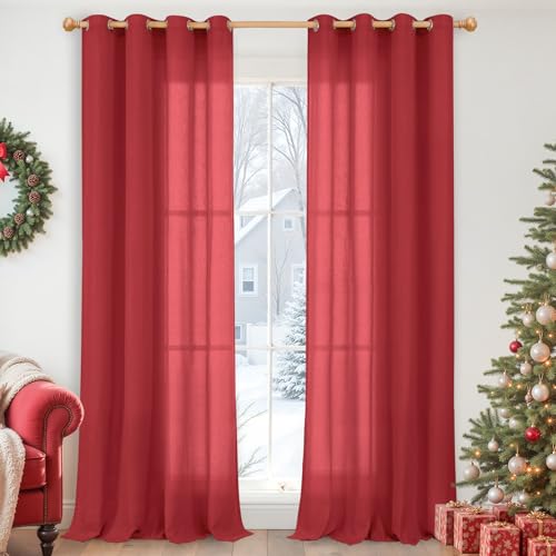 YoungsTex Red Linen Curtains 84 Inches Long for Living Room,