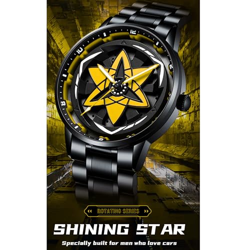 Image of Branded Men's Sport Quartz Watch Ninja Wheel Dial 360 Rotating Casual Fashion Stainless Steel Alloy Mens & Boy's Luxury Metal Gift Creative Watch