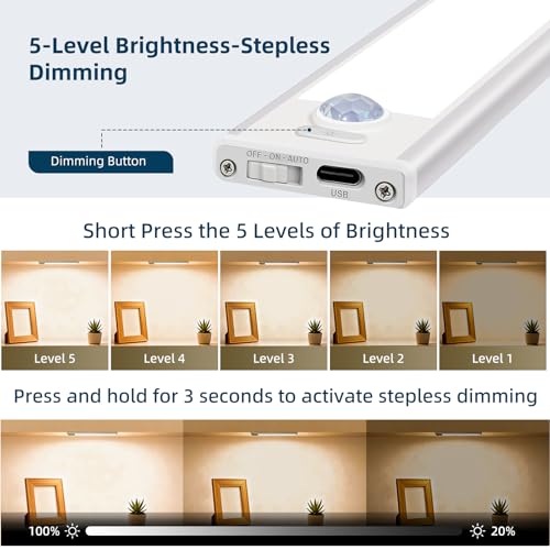 Image of 12inch Under Cabinet Lighting, 4 Pack Rechargeable Motion Sensor Light Indoor, Wireless Dimmable Magnetic Closet Lights, 50 LED Under Counter Lights for Kitchen, Wardrobe, Stairs, Warm Light