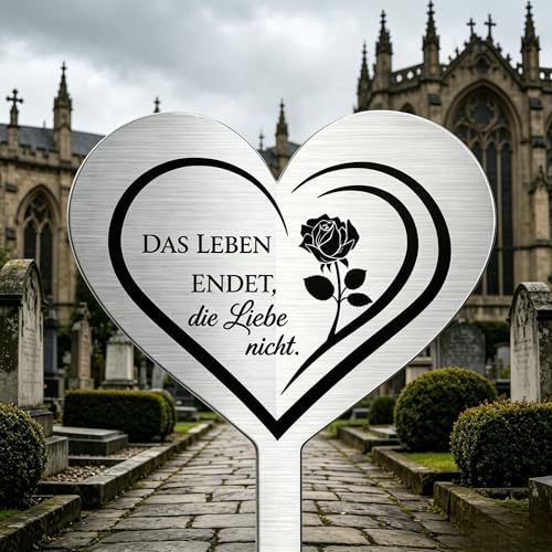 RunFar shop Grabstecker Herz aus Edelstahl Gedenkschild mit Gravur Gartendeko Grabschmuck Wetterfest Grabdekoration mit Spruch (Herz Grabstecker BB)
