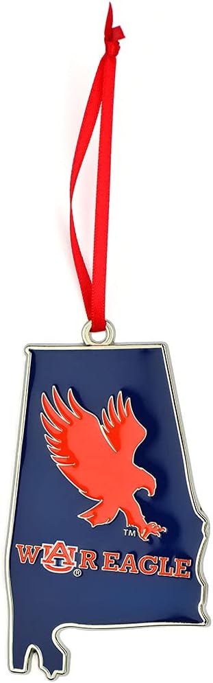Auburn Tigers War Eagle State Shaped Metal Christmas Ornament