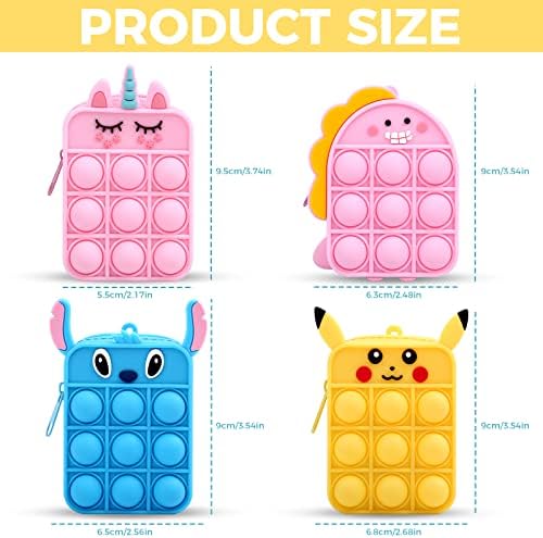 2 Pcs Pop Push It Mini Coin Purse, Pop Fidget Bag for Girls Pink, Poppet Purse Fidget Key Case Fidget Toys Pouches for Kids, Keychain Cartoon Zipper Bubble Cute Small Bags (Unicorn + Dinosaur)