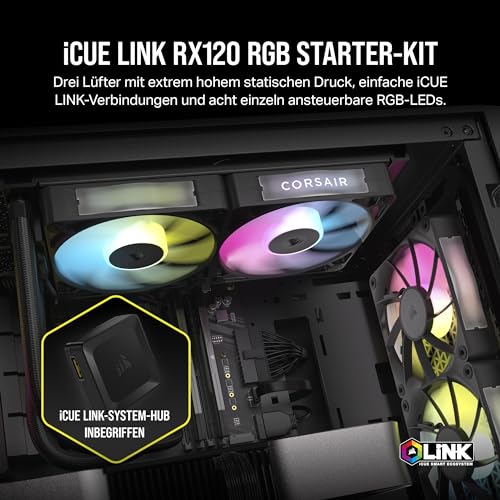 CORSAIR iCUE LINK RX120 RGB 120mm PWM-Lüfters mit iCUE LINK System Hub - Magnetisches Kuppellager - Dreierpack - Schwarz – Ansicht 2