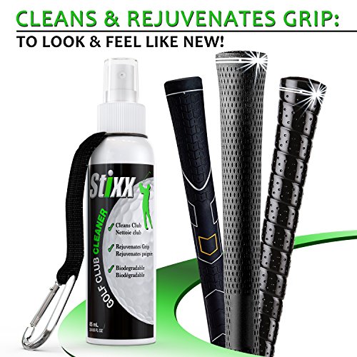 STIXX Golf Club & Grip Cleaner - Best for cleaning all types of clubs, irons & drivers. Cleans & Rejuvenates grips. Restores their natural tackiness. Just spray & wipe. Clean Clubs = Better Golf!