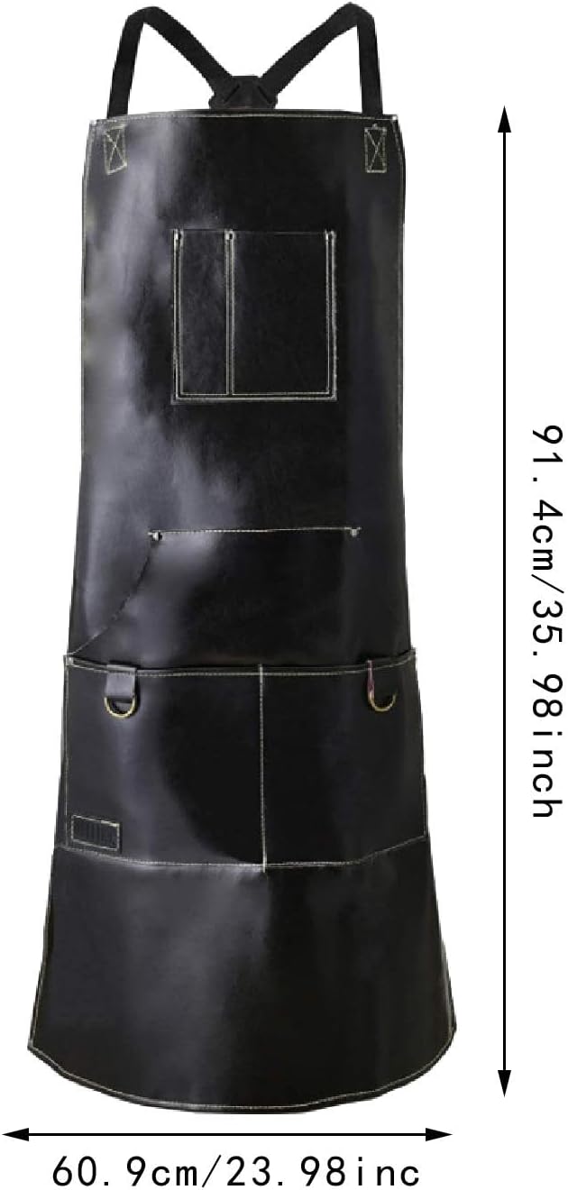 Tool Apron Multipurpose with Pockets, Waterproof PU Leather Work Apron for Butcher Grooming Electrician Blacksmith