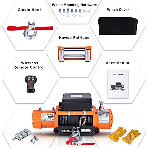 Ac-Dk 13500 Lb. Electric Winch Kit, 12V Winch With 85Ft Synthetic Rope, Waterproof Ip67 Truck Winch With Hawse Fairlead, With Wireless Handheld Remote And Wired Handle Recovery Winch #TOP4
