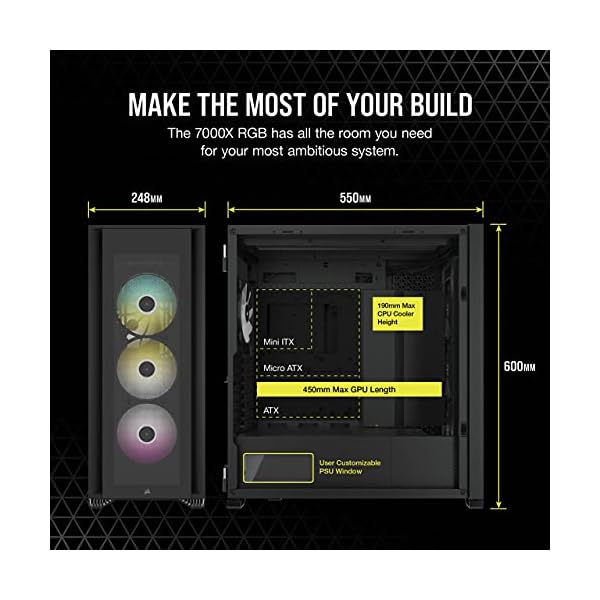 Corsair iCUE 7000X RGB Full-Tower ATX PC Case (Three Tempered Glass Panels, Four Included 140mm RGB Fans, Easy Cable Management, Smart RGB and Fan Speed Control, Spacious Interior) Black - Image 6