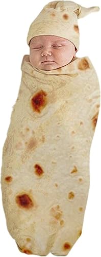 Highpot - Juego de gorro de manta de burrito para bebé, novedad de tortilla de harina, manta para dormir para recién nacido, sombrero envolvente