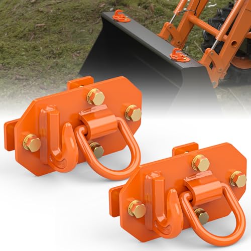 3/8 Tractor Bucket Hooks with 1/2 Tie Down D Rings(Orange) Grade 70 Forged Steel Bolt on Grab Hook 2 PCS Tow Hooks Mount with Back Plate Compatible for Tractor Bucket RV UTV Truck Max 15 000 lbs