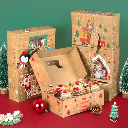 26 Pack Christmas Cookie Boxes for Gift Giving, Christmas Treat Boxes with Window Cookie Containers, Bakery Christmas Cookie Tins for Holiday Party Cupcakes, Candy , Pastry, with Gift Tags String - Thumbnail 2