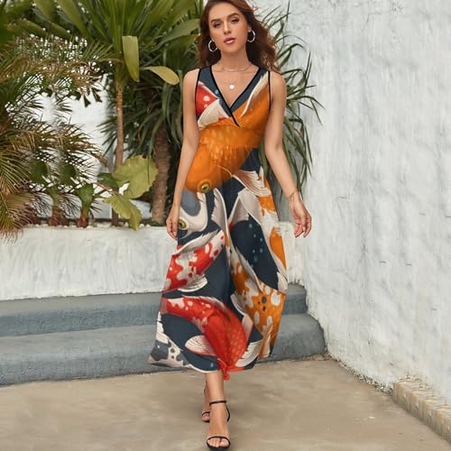 Robe Longue d'Été Col V sans Manches Style Décontracté