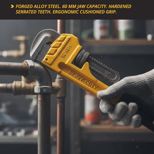 Image of Heavy Duty 18 In Pipe Wrench | Forged Carbon Steel With Cr-Mb Jaw | Precise Clamping Teeth Design For Strong Grip |TPR Soft Grip Handle | Max Pipe Size 2-1 /2 inch, Plumbing, Home and Professionals