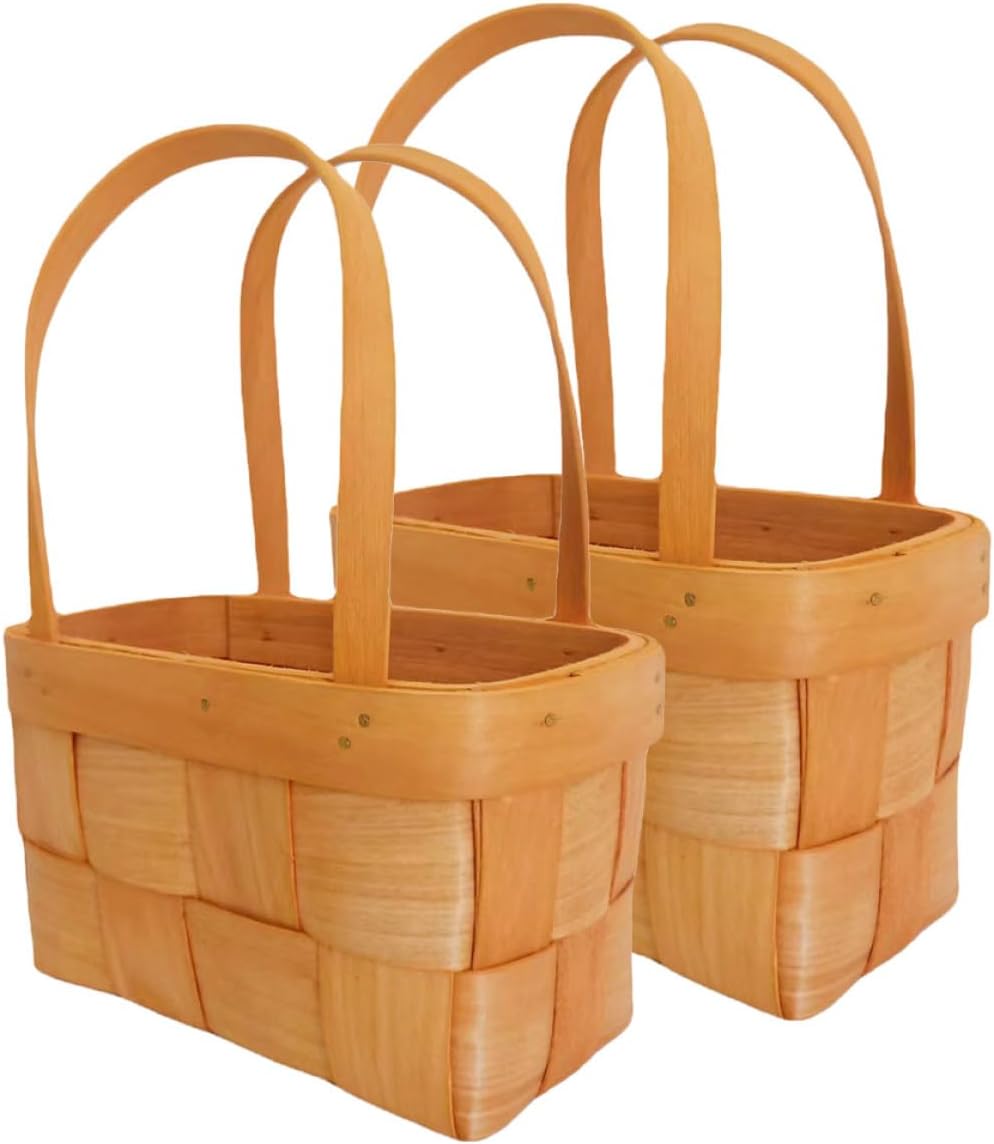 2pcs Small Woven Flower Storage Basket Handheld Wooden Bohemian Basket for Home Decor and Organization