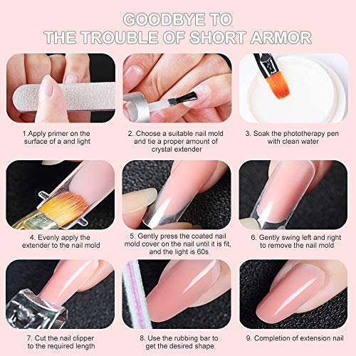nagelverlengingsset, 7 * kleuren nagelverlenging, nagelborstel, nagelvijl, toplaaggel, basislakgel, schoon water en… - Afbeelding 7