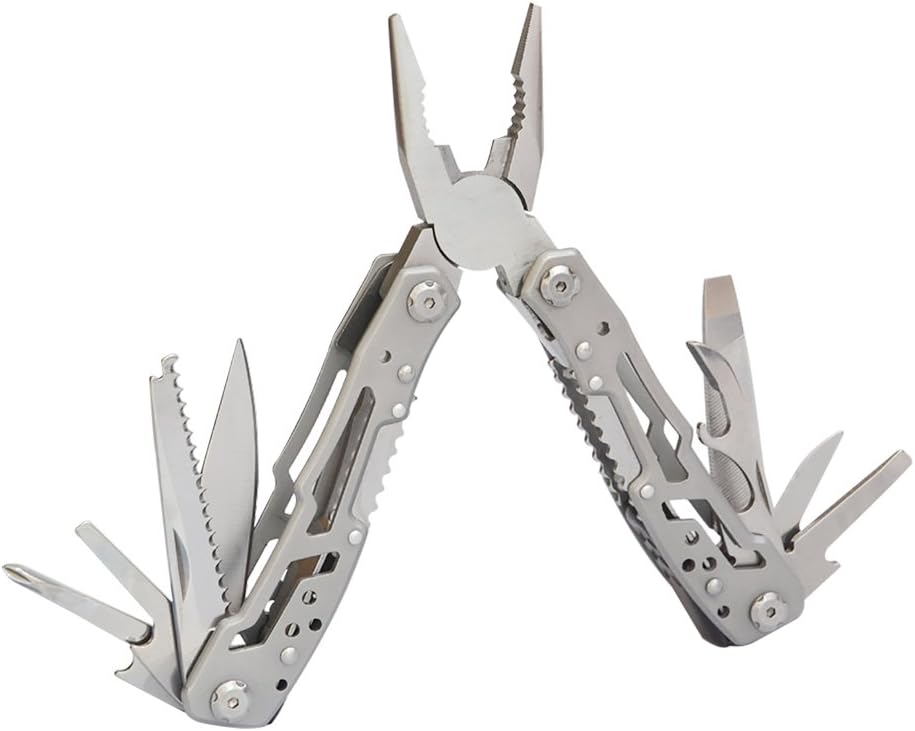 14 in 1 Multi-tool Pliers Knife Screwdriver Decapper Opener Multi Purpose Portable SS Cutter Clamp Kits with with Sheath for Home Outdoor Travel Survival Camping Fishing Hunting Hiking (Sliver)