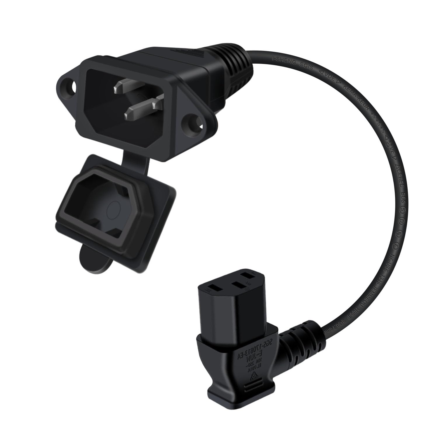 90 Degree C13 to C14 Panel Mount Power Cable with Waterproof Cover 10A 250V IEC C13 to C14 Power Extension Cord for Computer, Monitor, PDU (90 Degree Black, 0.5 m/1.6ft)