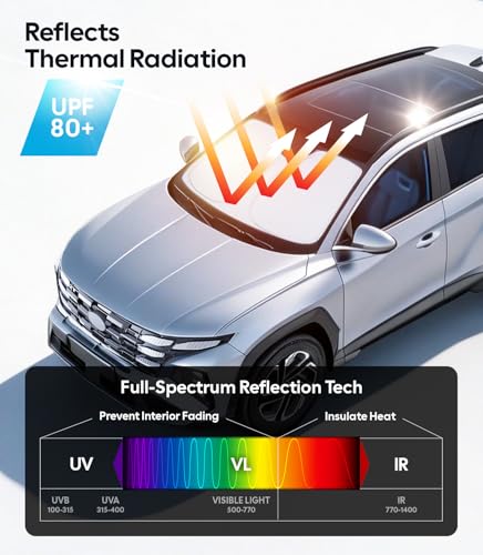 Image of Wigoo for Hyundai Tucson Windshield Sunshade [OEM Design, 100% Sun Blockage] Foldable Heat Insulation Sun Shade with Storage Bag, for Hyundai Tucson (2022-2026), Silver Coating