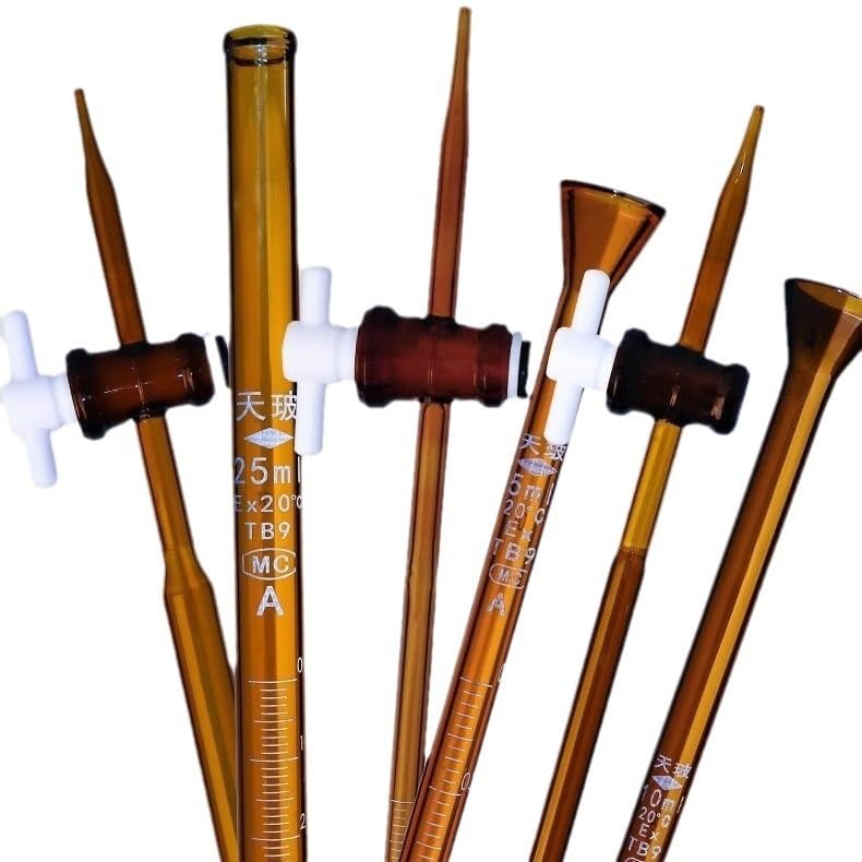 Bureta de Vidrio Ámbar Clase A con Llave PTFE, graduada para Laboratorio de Química - 10ml 25ml 50ml(Brown50ml)