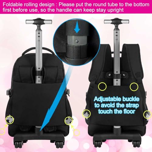 AGSDON Rolling Backpack for Girls, 21" Women Roller Wheels Bookbag, Laptop Wheeled Suitcase School Backpacks with Lunch Bag for Teens4