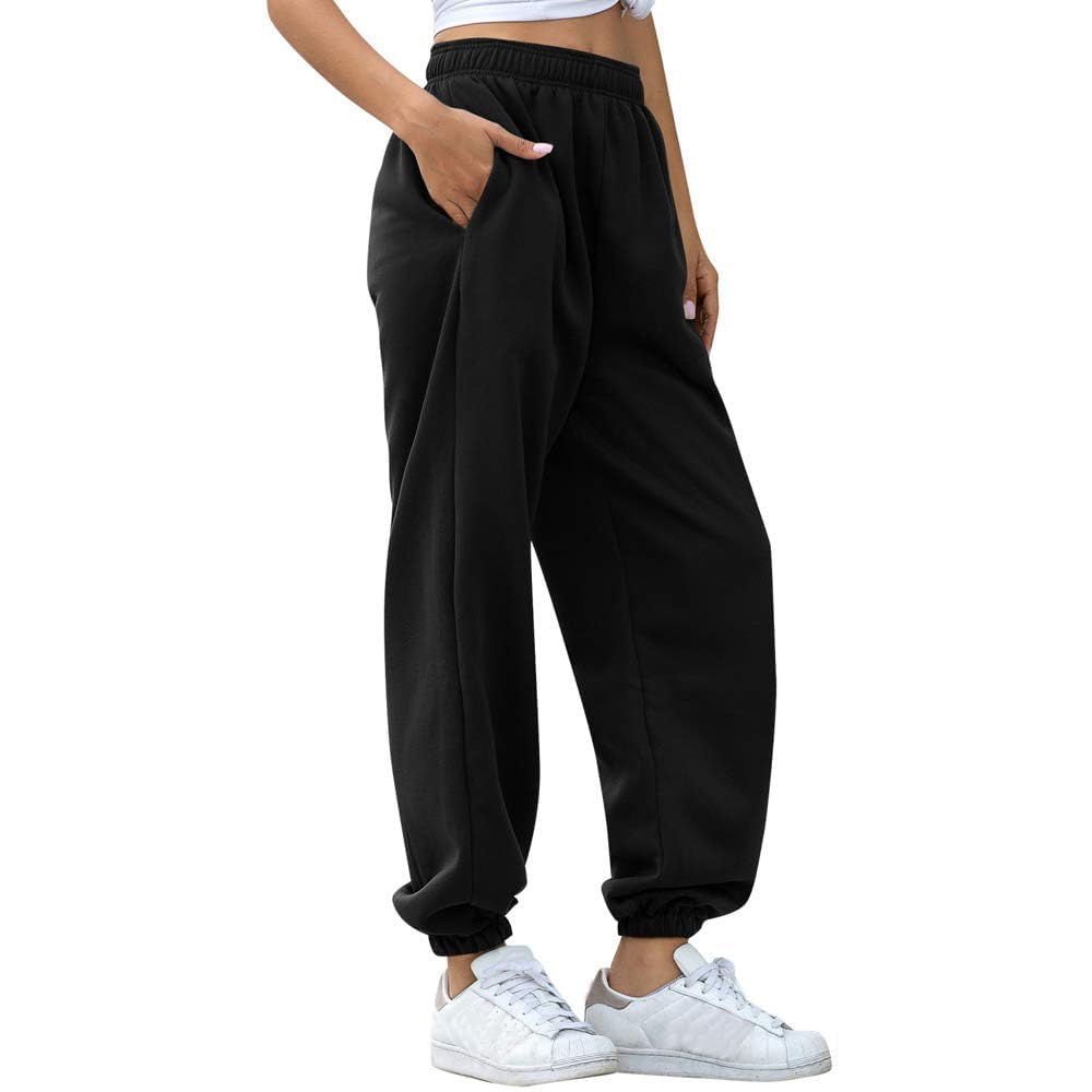 Femme Uni Sarouel Jogging Pantalon Ample avec Poches Elastique Taille Haute Baggy Fitness Tracksuit Bottoms Sport Harem Pants Casual