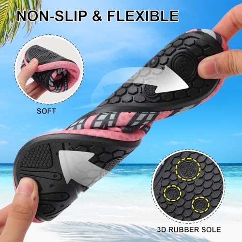 Mens Womens Water Shoes Quick Dry Barefoot Shoes Non-Slip Aqua Socks for Beach Swim Pink Black3